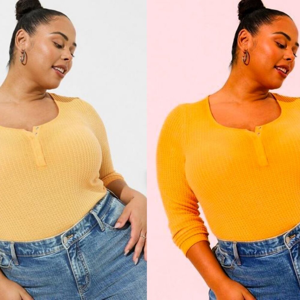 Waffle Scoop Neck Long Sleeve Henley Top (Marigold)